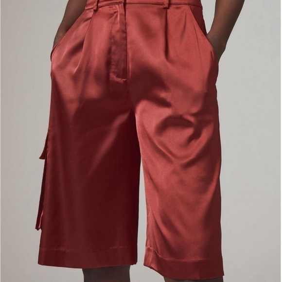Anthropologie satin pleated long utility shorts size M - Picture 3 of 5